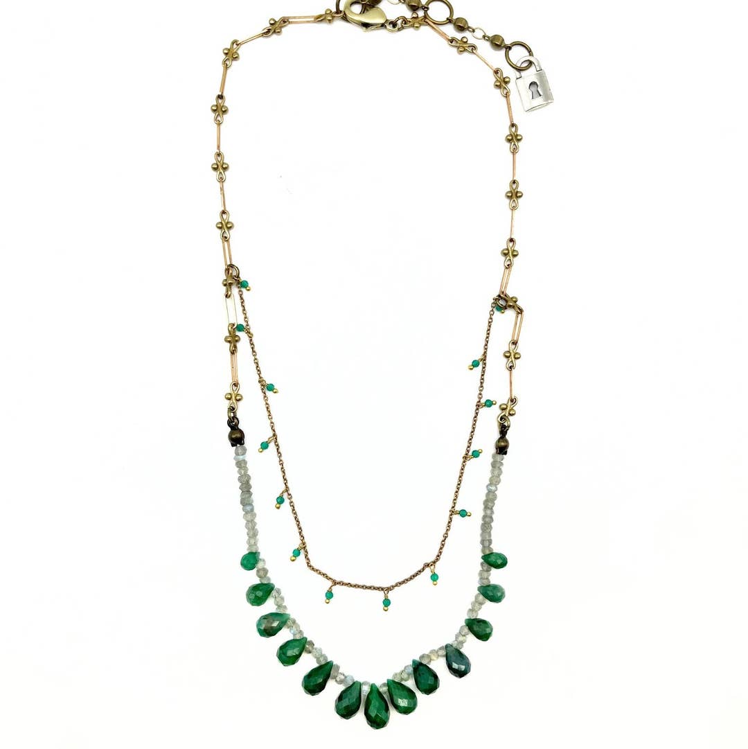 Emerald and Green Labradorite Layered Necklace