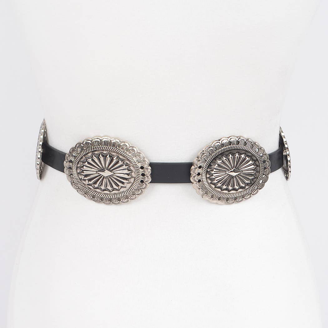 Faux Leather Western Style Women's Belt - Black