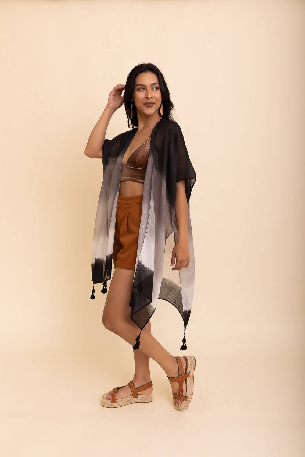 Multi Gradient Kimono w/Tassels - Black