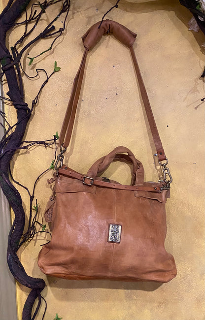Large Leather Crossbody Bag - Camel