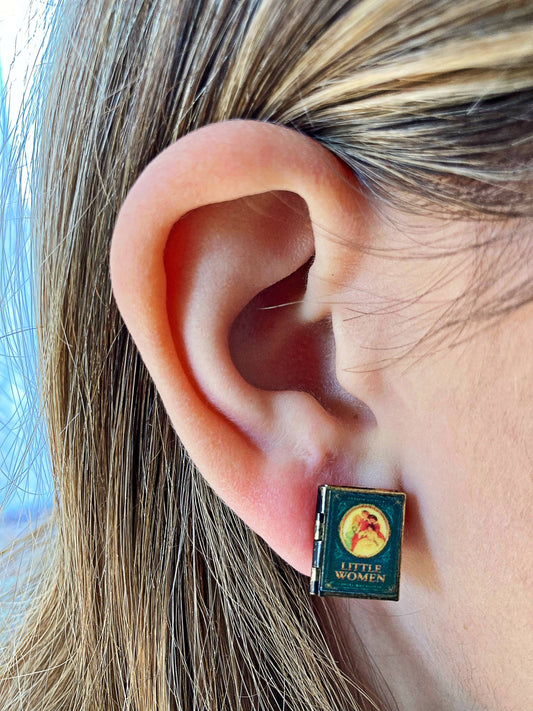Post Earrings Book Locket Little Women-Oval Portrait