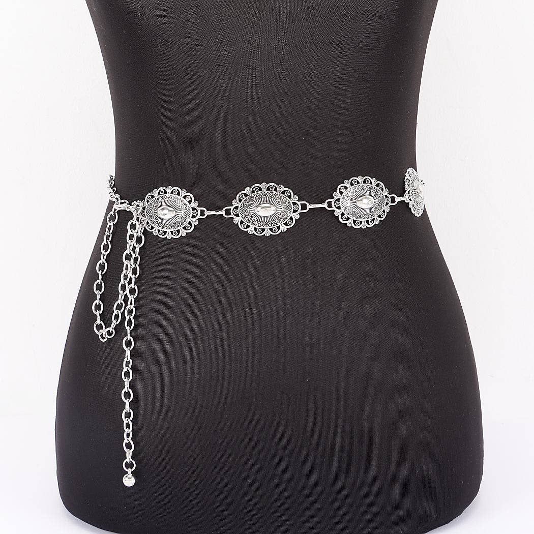 Lace Pattern Medallion Chain Belt - ATS