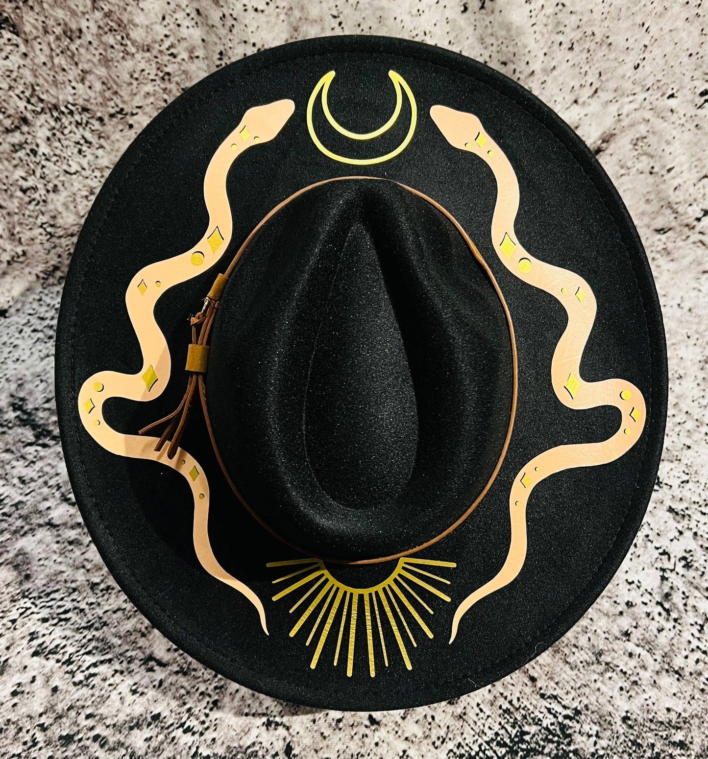 Vegan Felt Hat - XL Brim - Western Snakes - Gold & Toffee