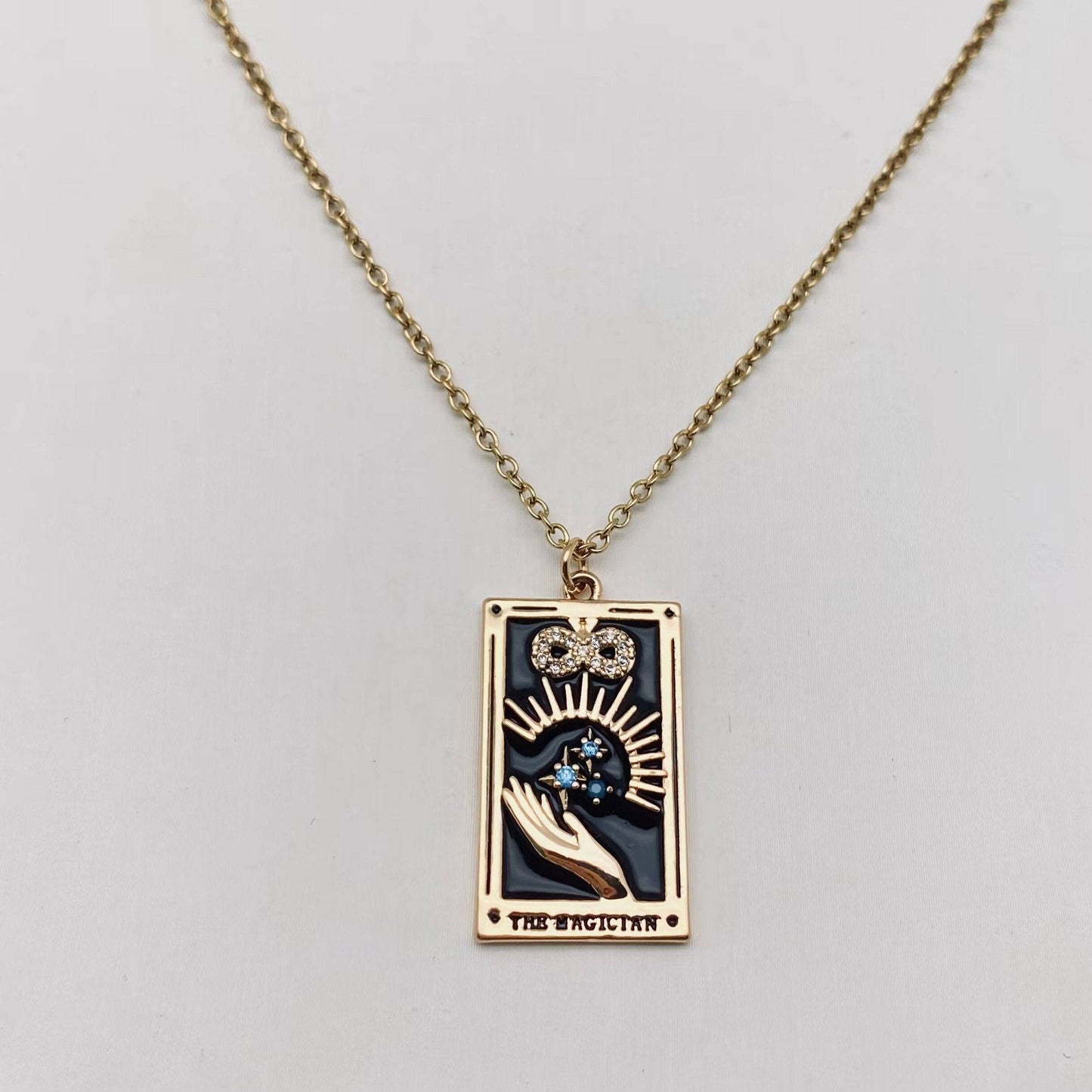 Enamel Tarot Inlay Cubic Zirconia Pendant Necklace - MAGICIAN