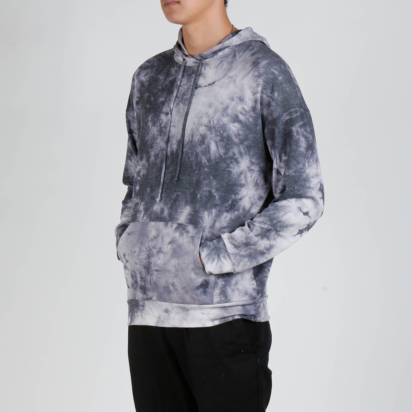 Tie Dye French Terry Pullover Hoodie - Grey Multi