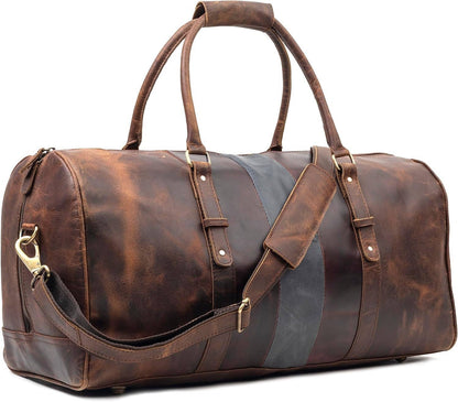 Vintage Leather Duffle Luggage Bag - Brown / 22" Inch