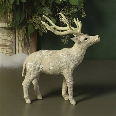 Scandinavian Stag Standing - Sm - Embroidered White