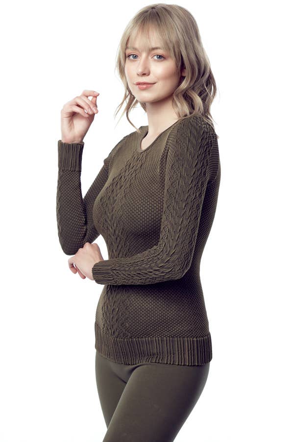 Round Neck Long Sleeve - One Size - Olive Fade