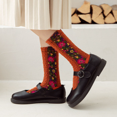 Ethnic Style Vintage Floral Socks - Orange