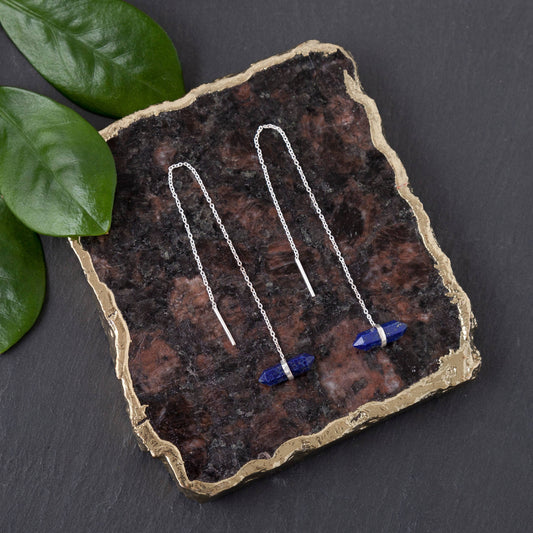 Sterling Silver Thread Through Crystal Point Earring - Turquoise