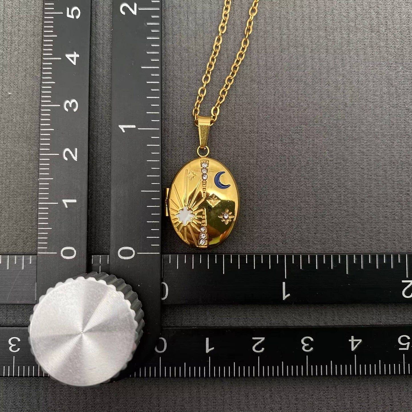 Star Moon locket charm 18K Golden S.Steel Necklace