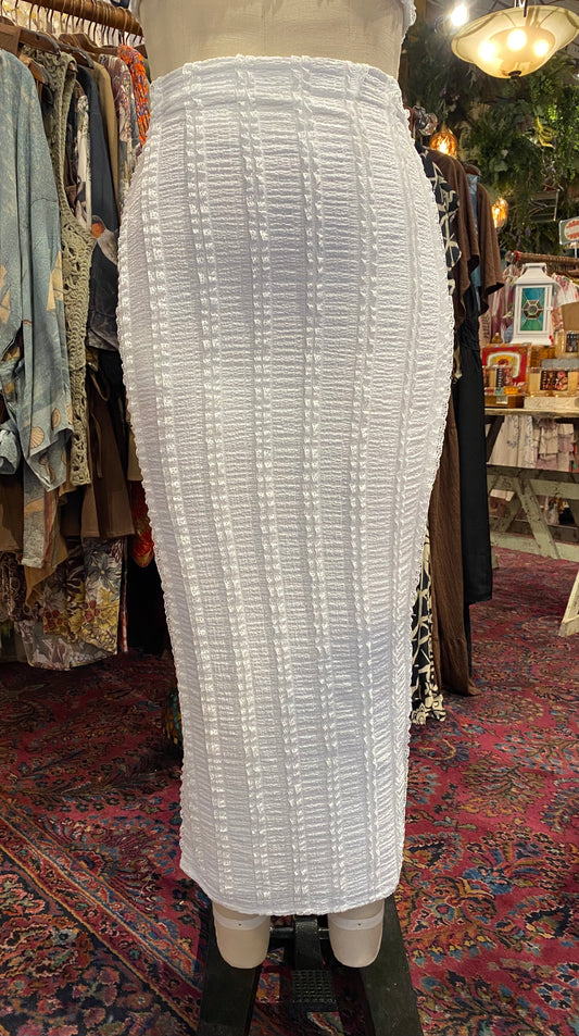 Side Ruched Long Pencil Skirt - White