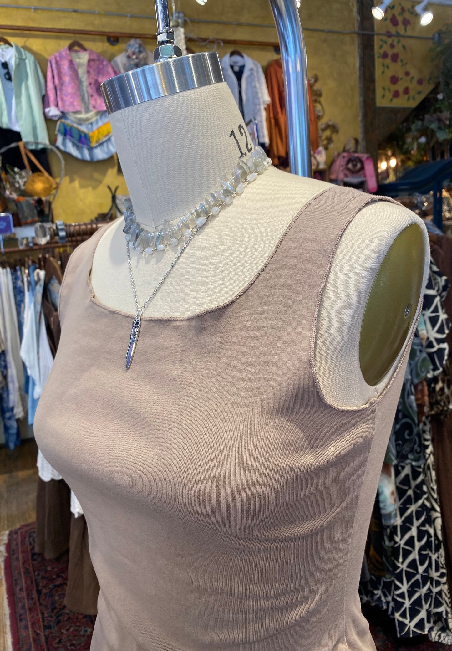Fitted Tank Top w/ Lettuce Hem - Mushroom