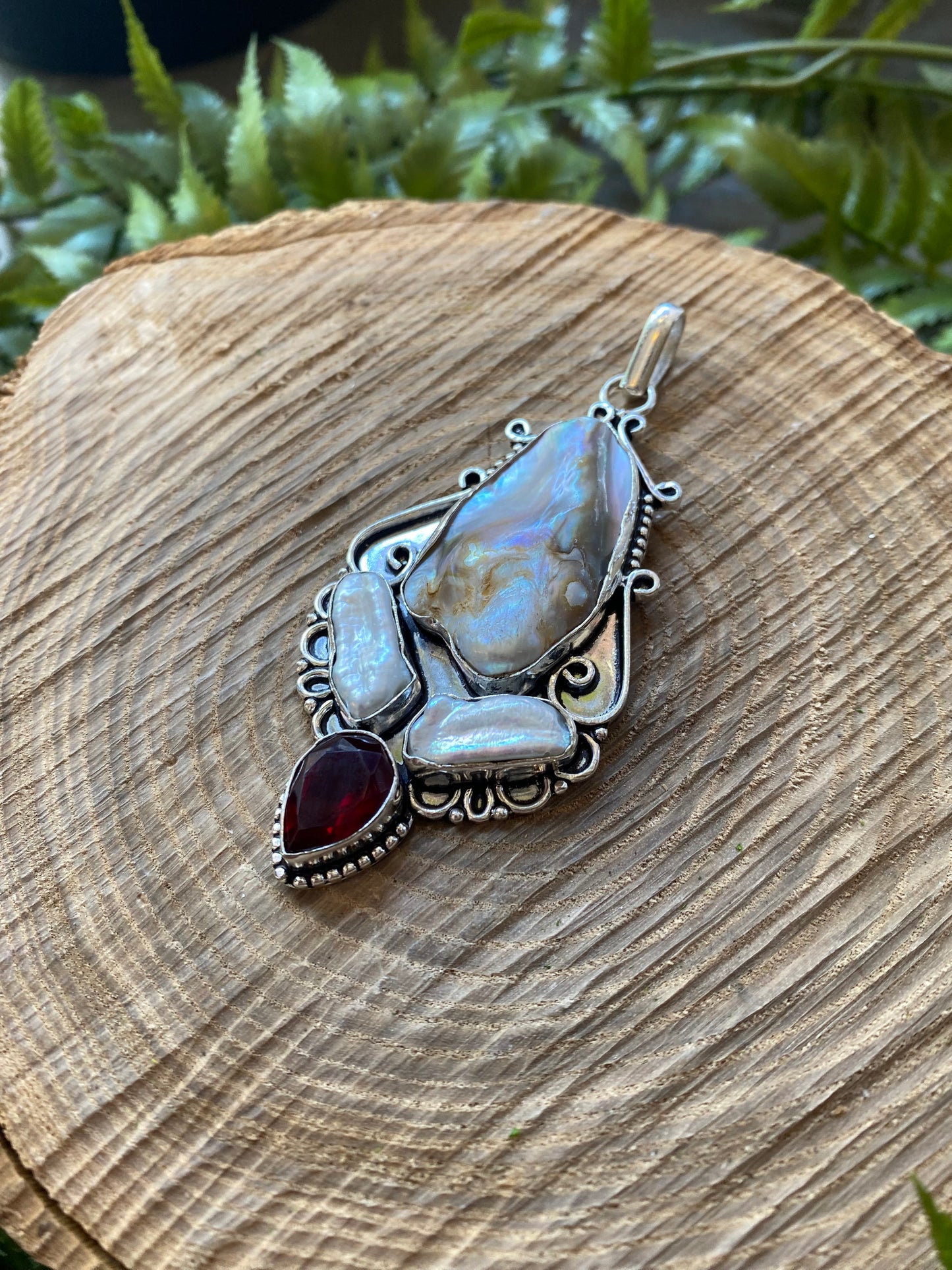 Triple Pearl Ruby Pendant