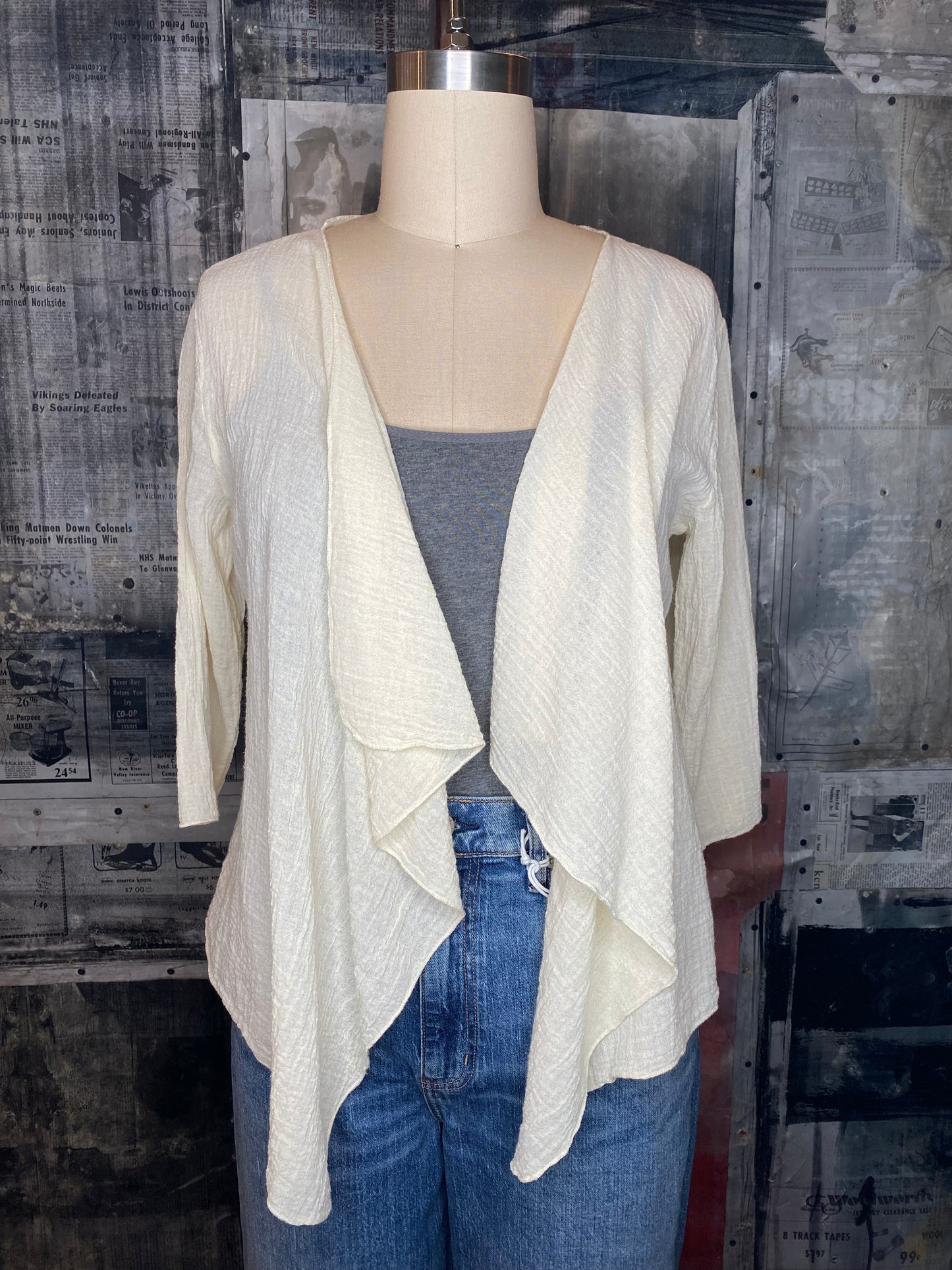 Draped Front Open Cardigan - Ivory