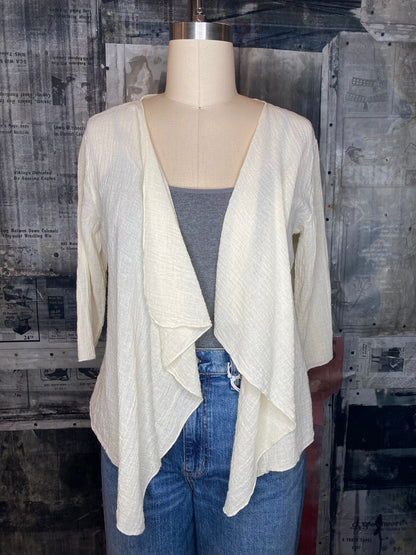 Draped Front Open Cardigan - Ivory