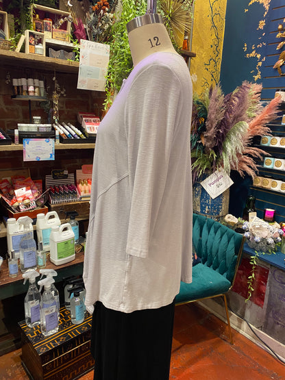 3/4 Sleeve Button Down Slit Shirt - Silver
