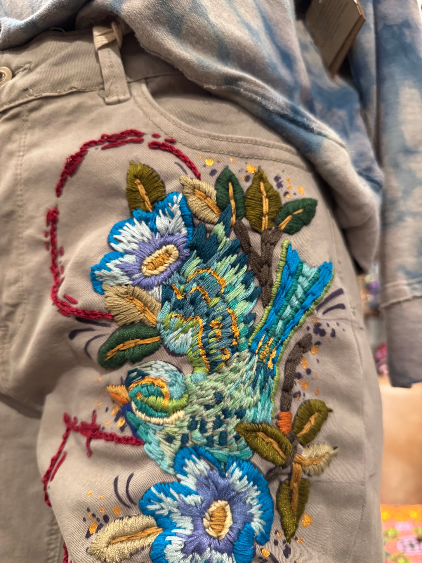 Embroidered Bird & Moth Charlie B Shorts -Debi Samuels*