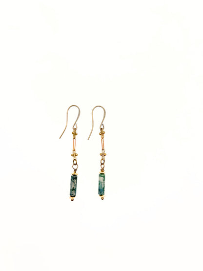 Tube Bead Dangle Earring - Moss Agate