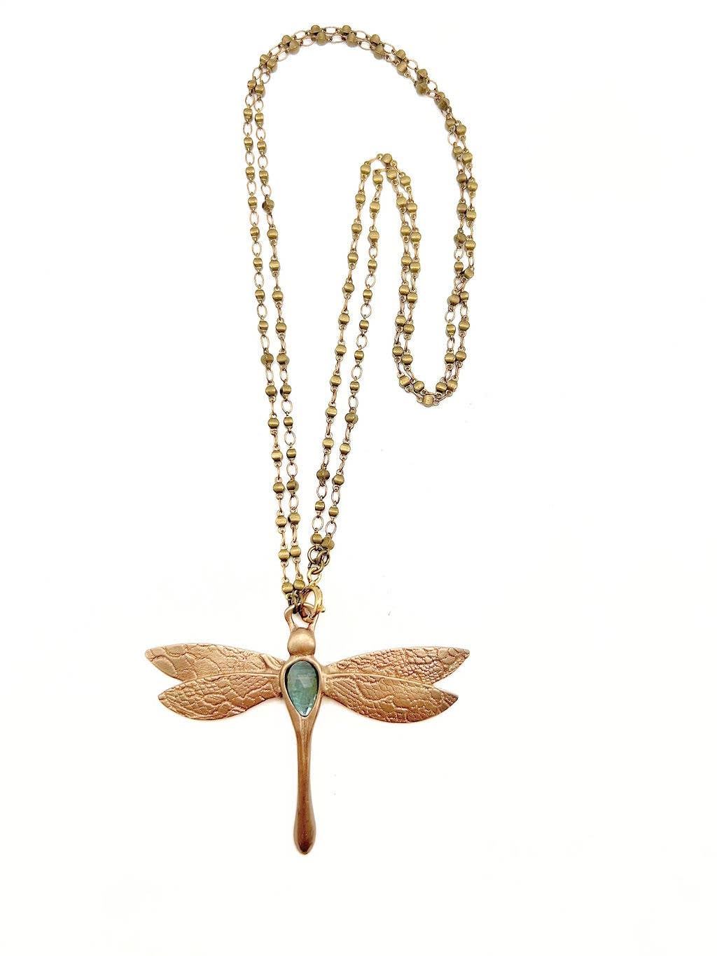 Bronze Dragonfly Necklace with Garnet