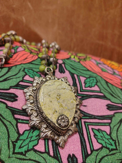 Green Jasper Pendant On Olive Jade Necklace