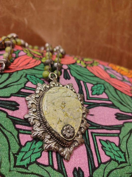 Green Jasper Pendant On Olive Jade Necklace