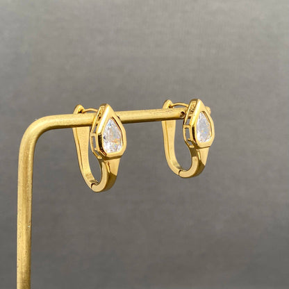 Zircon Inlaid 18K Golden S.Steel Hoop Earrings - FGS