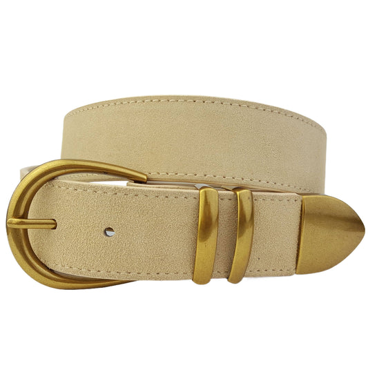 Genuine Suede Leather Belt w. buckle, loops and tip set - Sand