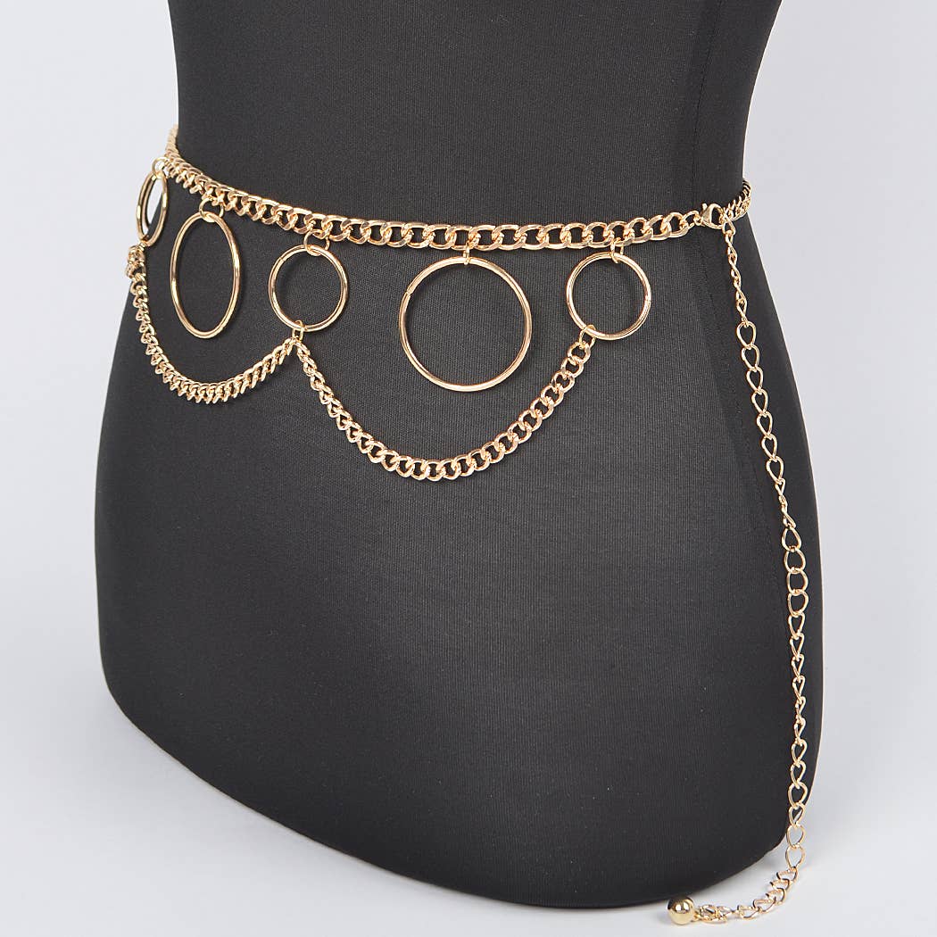 Multi O Ring Layered Chain Belt - Gold