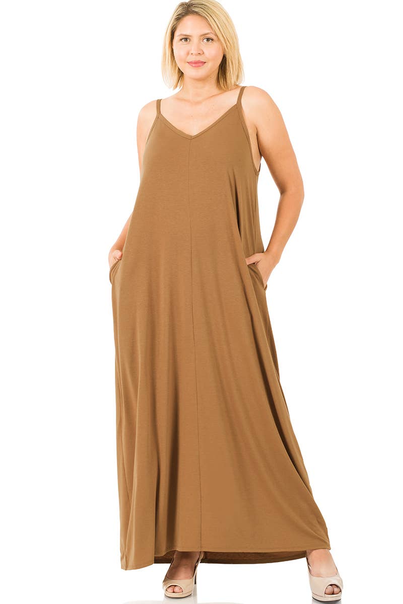 Plus Size Side-pocket Maxi Dress w/ adjustable strap