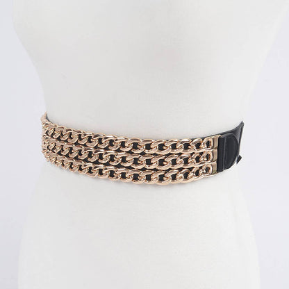 Multi-Layered Chain Elastic Belt - Black/Gold