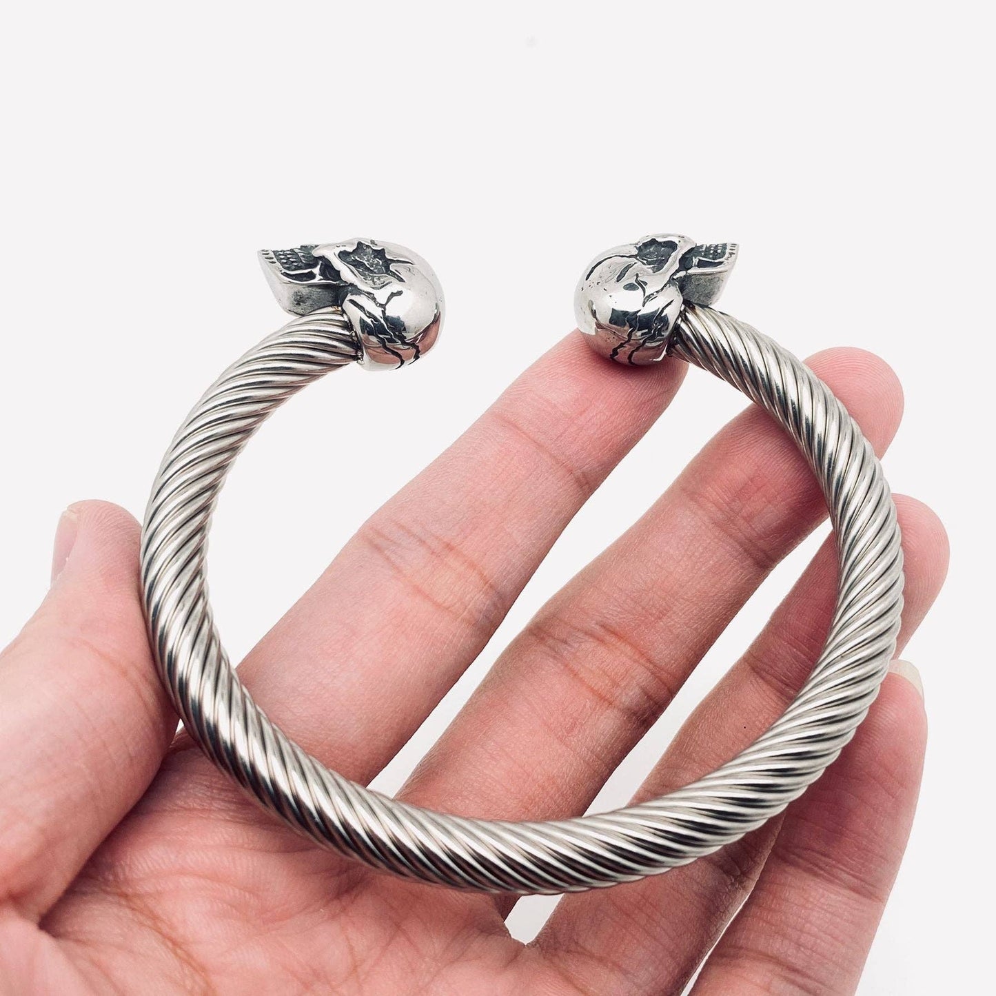 Double Skull Stainless Steel Cuff Bangle Men Bracelet -MJ/BC