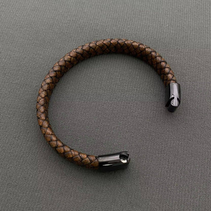 Brown PU Leather Men's Stainless Steel Buckle Bracelet