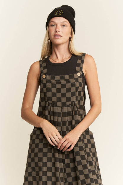 Curve Wide-Leg Overalls - Charcoal/Black Checker