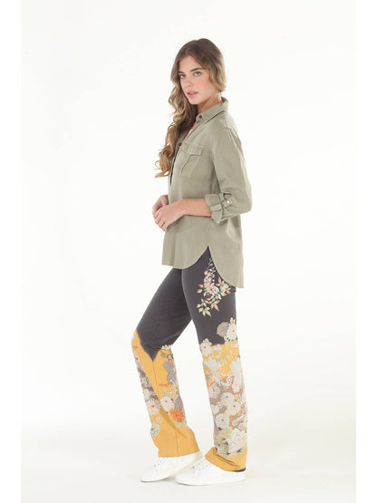 Chrysanthemum Print Pant - Charcoal