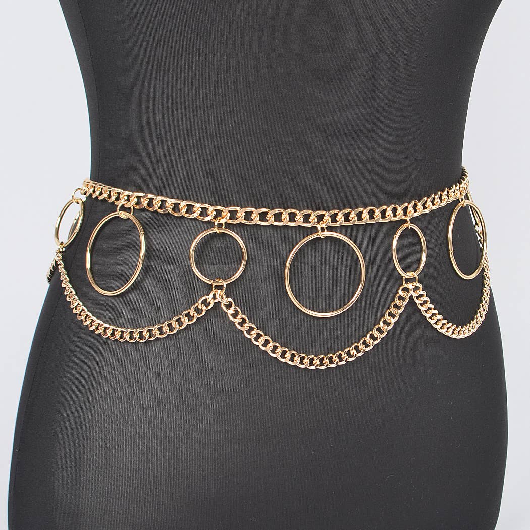Multi O Ring Layered Chain Belt - Gold
