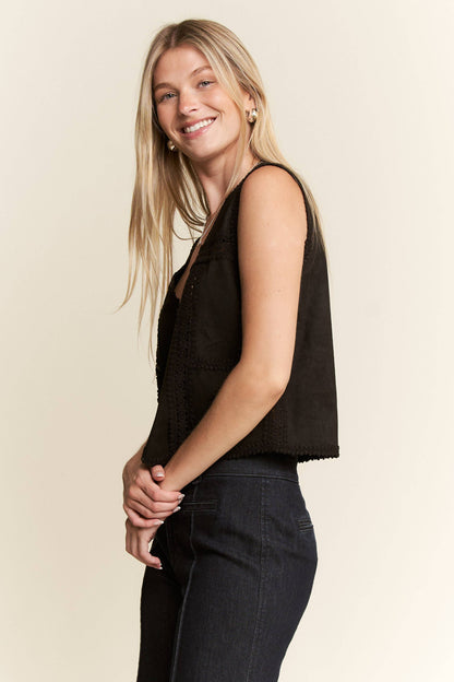 PLUS Suede Vest With Lace Trim - Black
