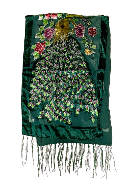 Peacock Velvet Scarf - Green