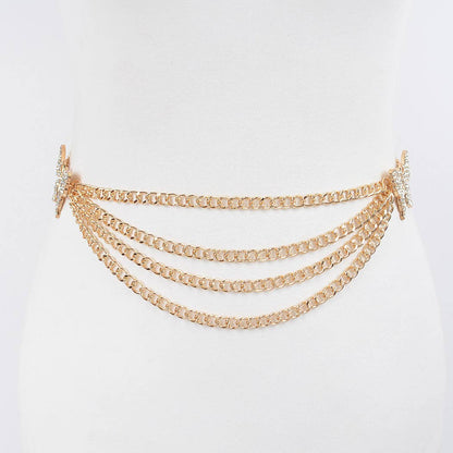 Butterfly Buckle Layered Chain Belt - Gold