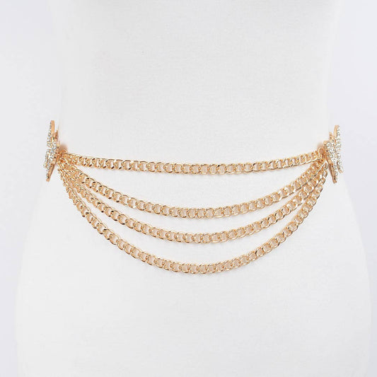 Butterfly Buckle Layered Chain Belt - Gold