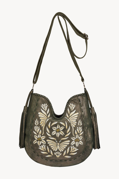 Luna Napa Leather Embroidery Bag - Metallic Olive