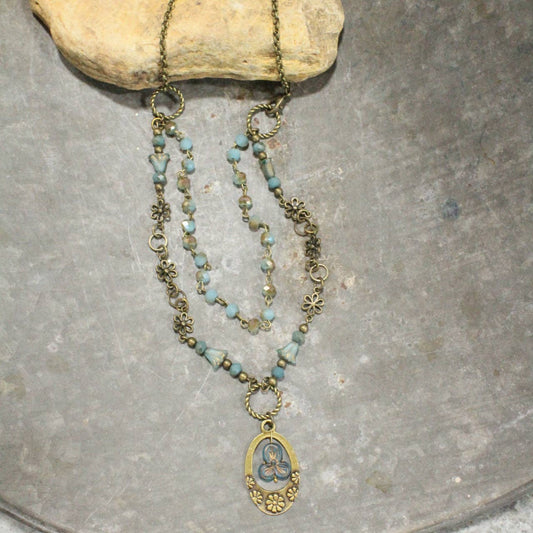 Groovy Flower Power Blue Layered Necklace