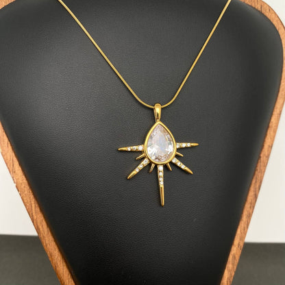 Sparkling Zircon Charm 18K Gold Plated S.Steel Necklace -FGS
