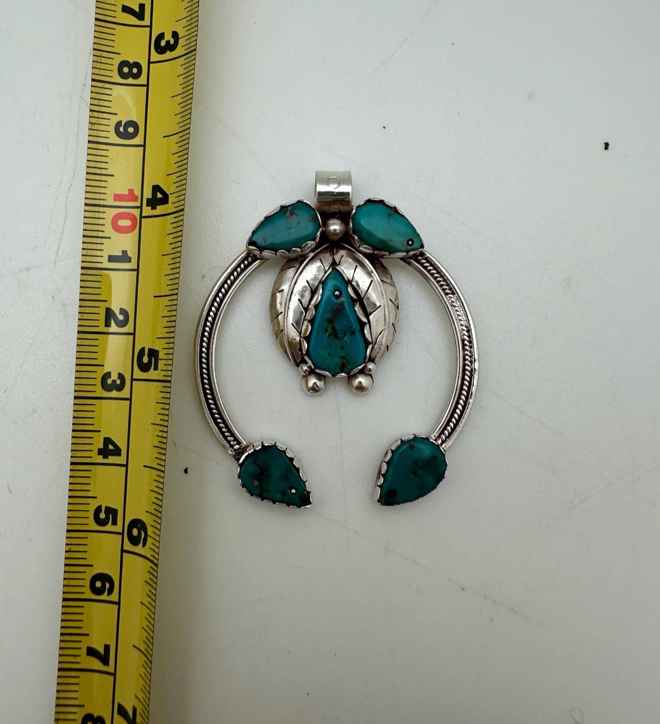 Squash blossom sterling silver necklace pendant ,handcrafted - natural turquoise