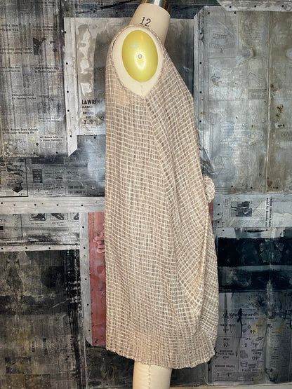 Textured Tank Midi Dress with Rosette - Beige