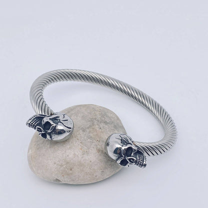 Double Skull Stainless Steel Cuff Bangle Men Bracelet -MJ/BC