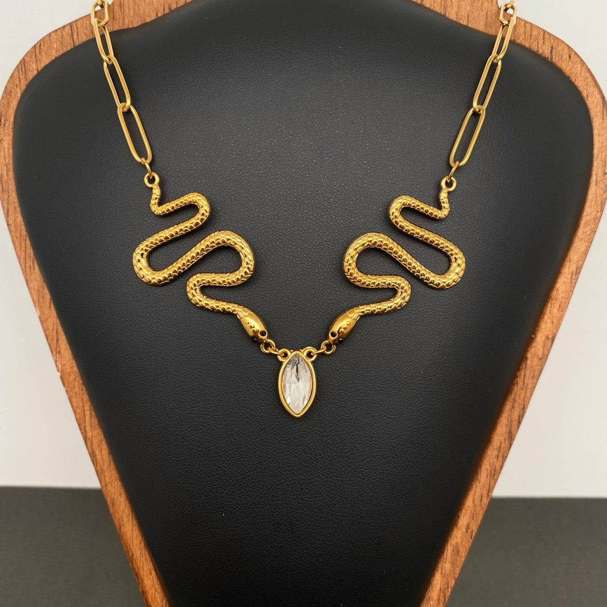 Zircon Double Snake 18K Gold Plated S.Steel Necklace - FGS