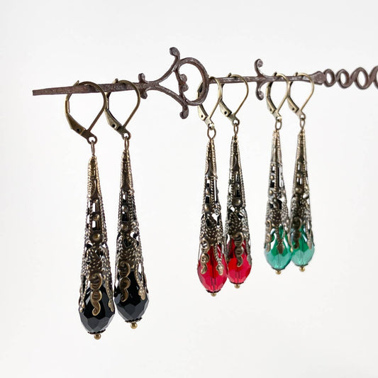 Victorian Dark Academia Dangle Earrings | Black