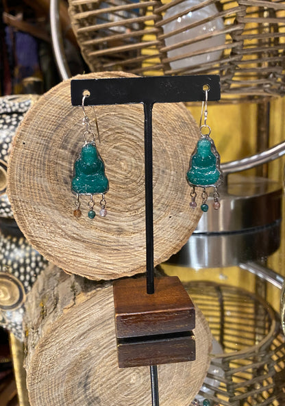 1950 Buddha Mixed Stone Dangle Earrings