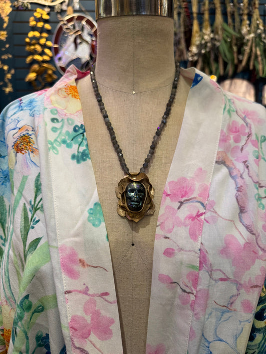 Floral Skull Labradorite Necklace
